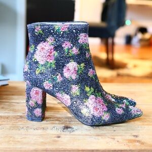 Betsey Johnson Black Floral Ankle Booties